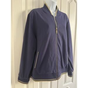 Draper & Damon's Petites Navy Blue Gold Trim 2 pocket zip jacket Vintage PXL